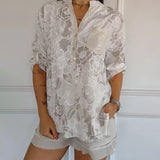 Women's Floral Blouse - Relaxed Fit | Spring - White