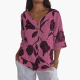 Women's Floral Blouse | V-Neck Button | Casual | Winter - Pink