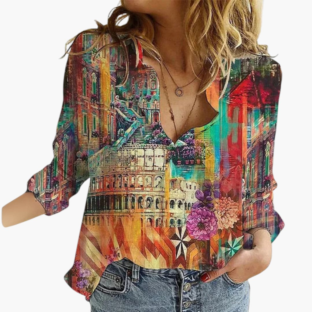 Women's Floral Blouse | V-Neck Button | Romantic | Winter - Multicolor