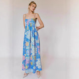 Women's Floral Bustier Maxi Dress - Spaghetti Strap | Summer - Blue