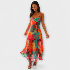 Women's Floral Bustier Maxi Dress - Spaghetti Strap | Summer