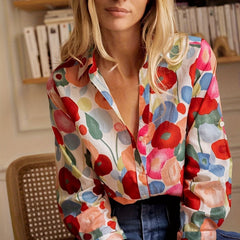 Women's Floral Button Down Blouse - Long Sleeve Relaxed Fit | Spring