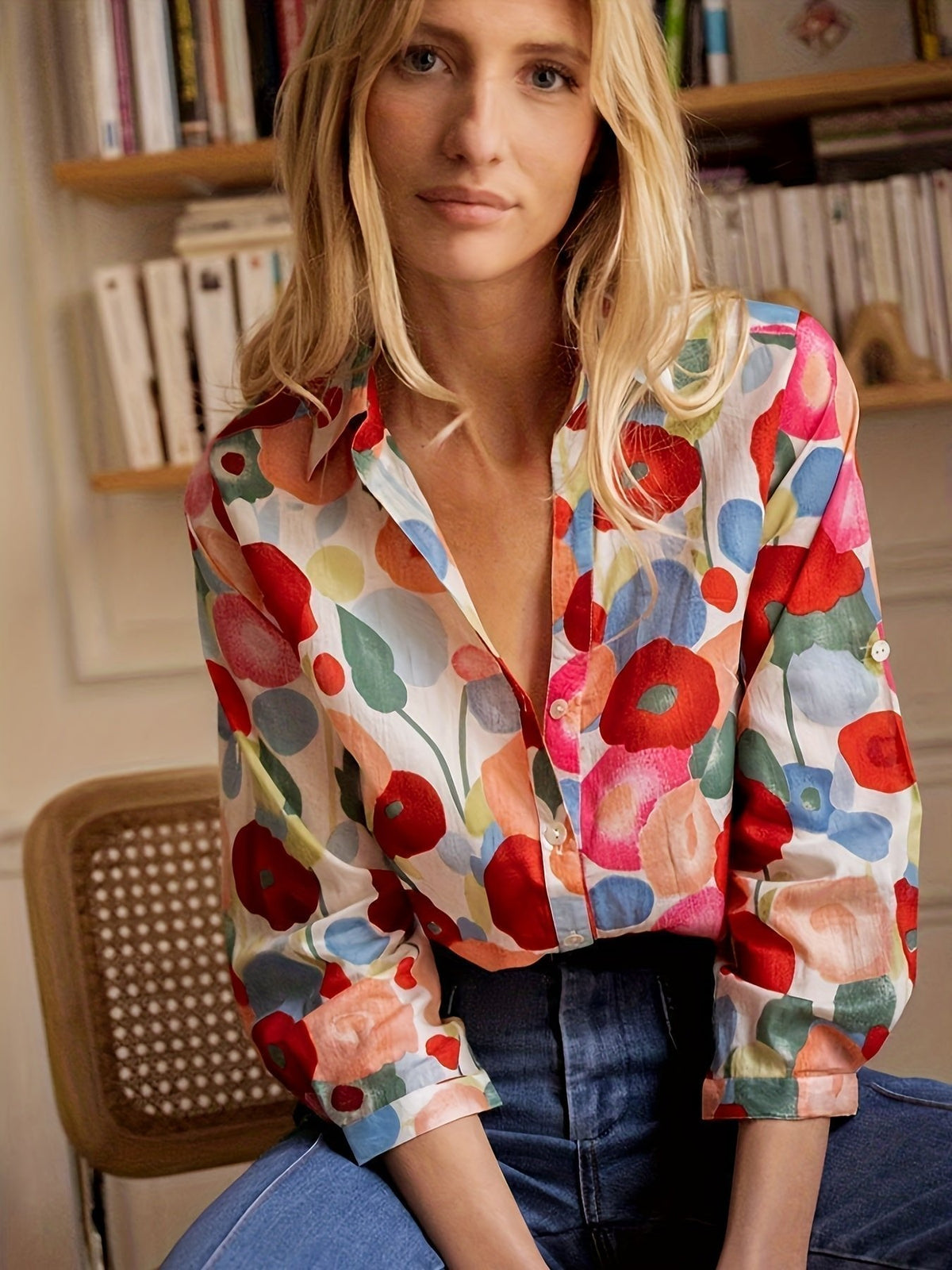 Women's Floral Button Down Blouse - Long Sleeve Relaxed Fit | Spring
