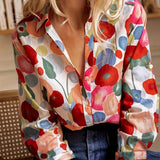 Women's Floral Button Down Blouse - Long Sleeve Relaxed Fit | Spring - Floral Print