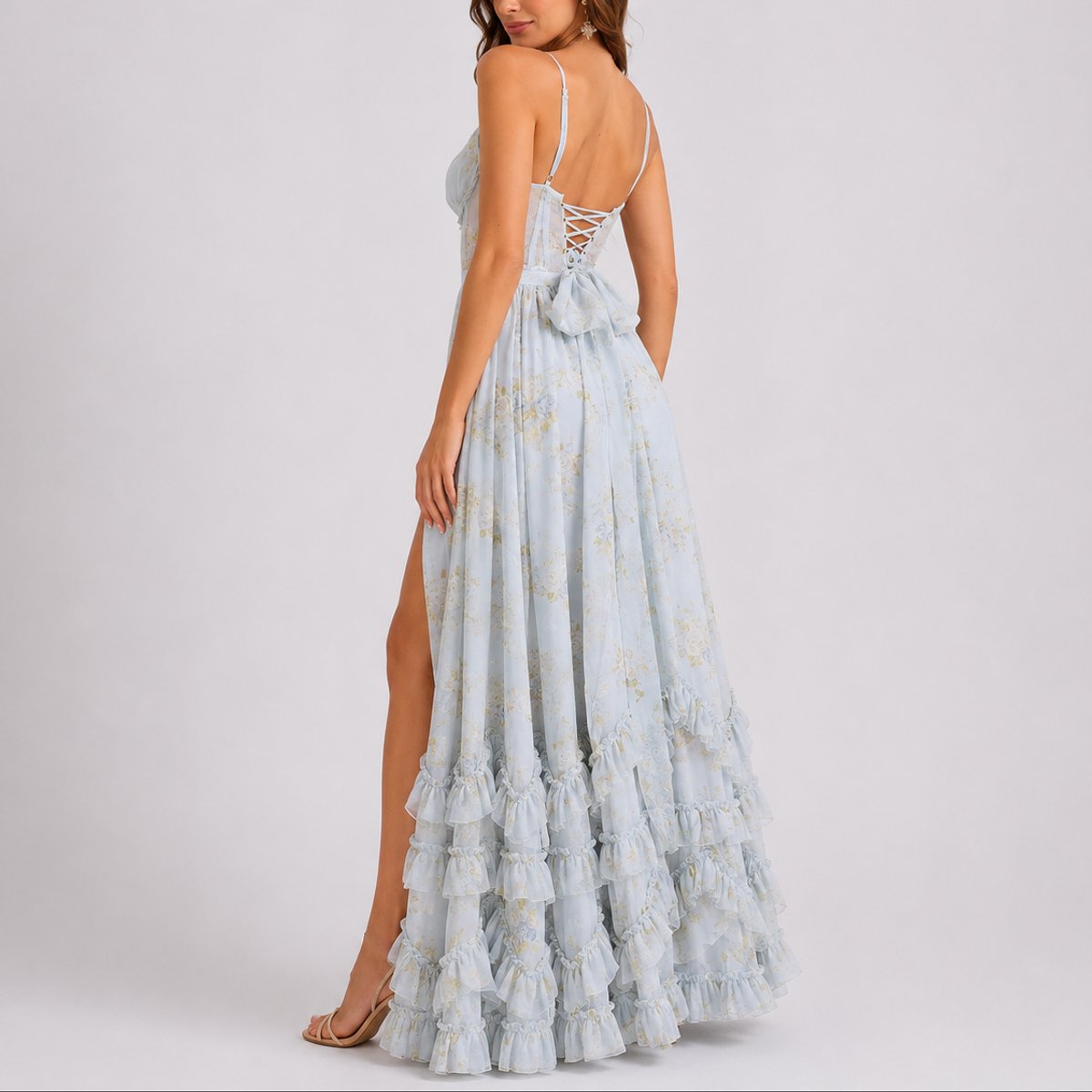 Women's Floral Corset Maxi Dress - Ruffled Wedding Guest | Summer