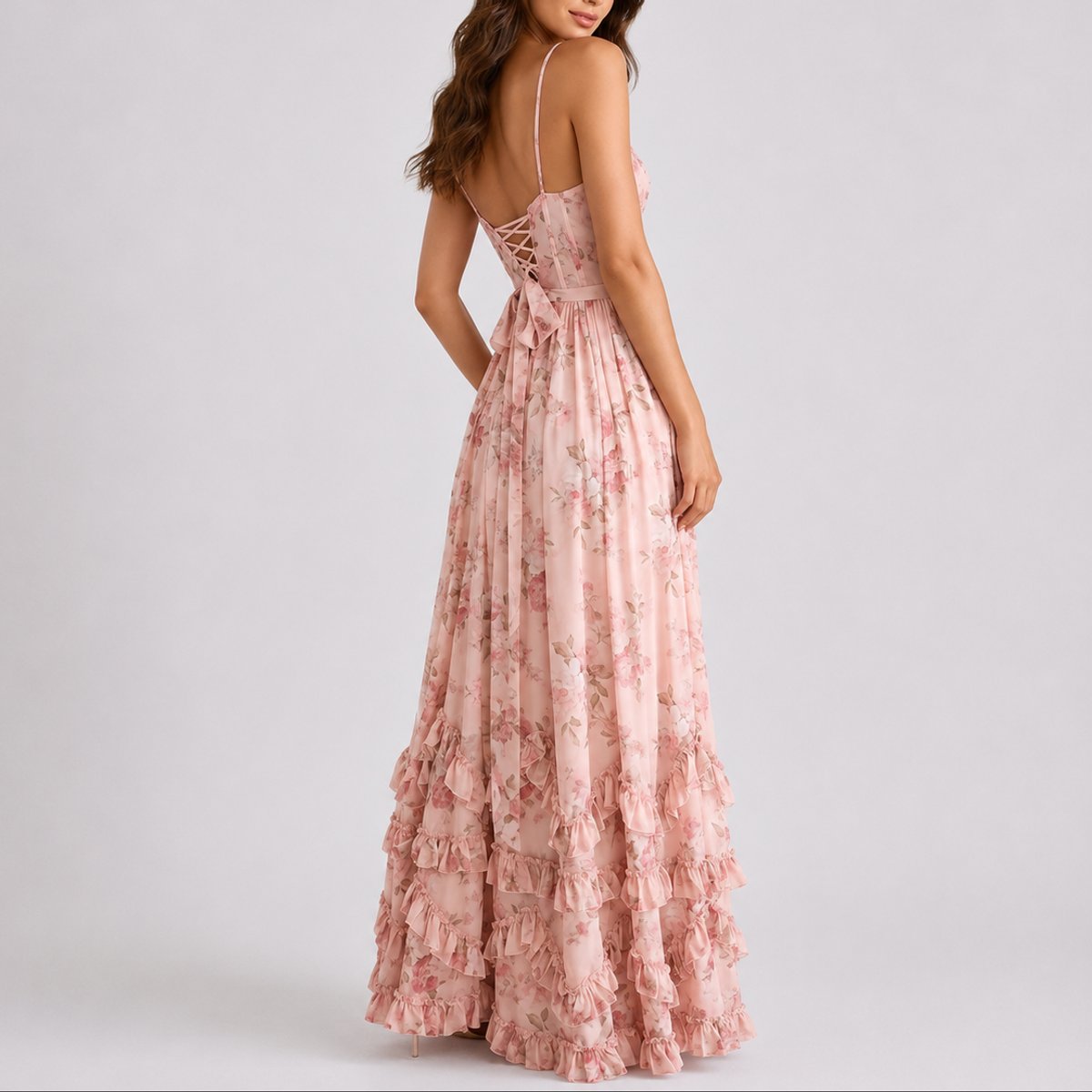 Women's Floral Corset Maxi Dress - Ruffled Wedding Guest | Summer