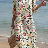 Women's Floral Embroidered Midi Dress - Garden Party | Summer - Multicolor
