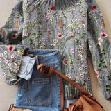 Women's Floral Embroidered Turtleneck Sweater - Relaxed Knit | Autumn - Multicolor