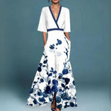 Women's Floral Embroidered V-Neck Maxi Dress - Formal Evening | Spring - White
