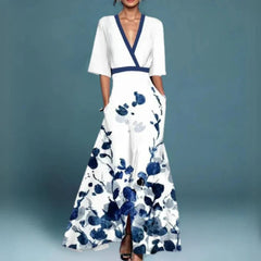 Women's Floral Embroidered V-Neck Maxi Dress - Formal Evening | Spring - White