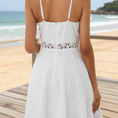 Women's Floral Lace-Waist Mini Dress - V-Neck Spaghetti Strap | Summer