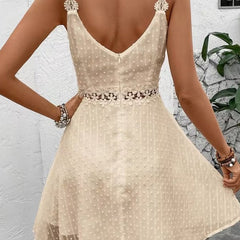 Women's Floral Lace-Waist Mini Dress - V-Neck Spaghetti Strap | Summer
