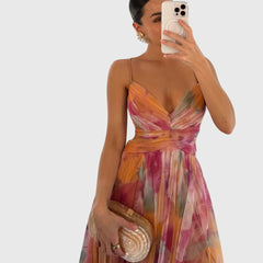 Women's Floral Maxi Dress - Adjustable Crisscross Straps | Summer