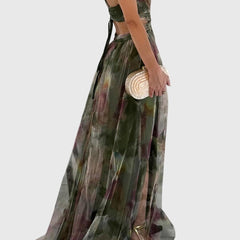 Women's Floral Maxi Dress - Adjustable Crisscross Straps | Summer