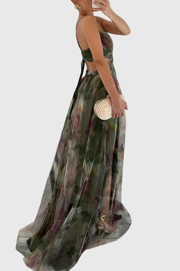 Women's Floral Maxi Dress - Adjustable Crisscross Straps | Summer