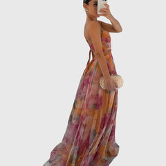 Women's Floral Maxi Dress - Adjustable Crisscross Straps | Summer