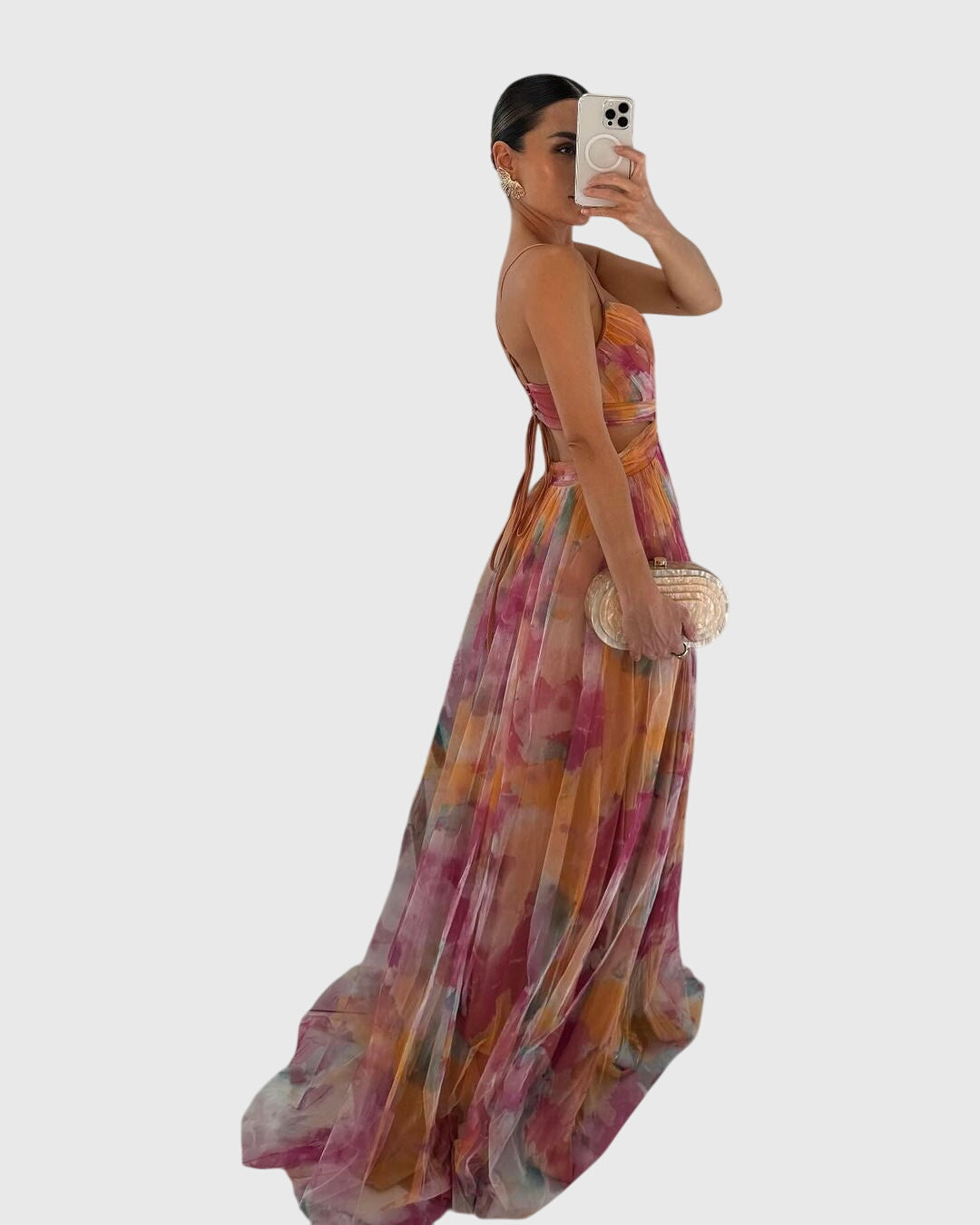 Women's Floral Maxi Dress - Adjustable Crisscross Straps | Summer