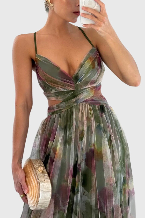 Women's Floral Maxi Dress - Adjustable Crisscross Straps | Summer