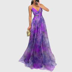 Women's Floral Maxi Dress - Adjustable Crisscross Straps | Summer - Purple