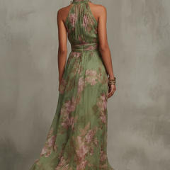 Women's Floral Maxi Dress - Halter Neck Elegant | Spring
