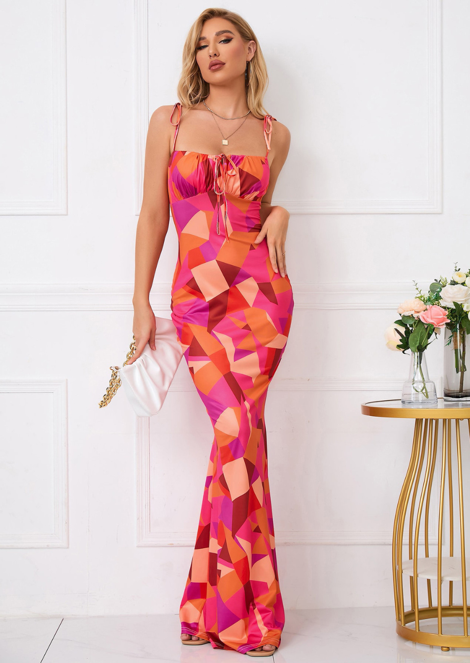 Women's Floral Maxi Dress | Ruched Details | Elegant | Summer - Red