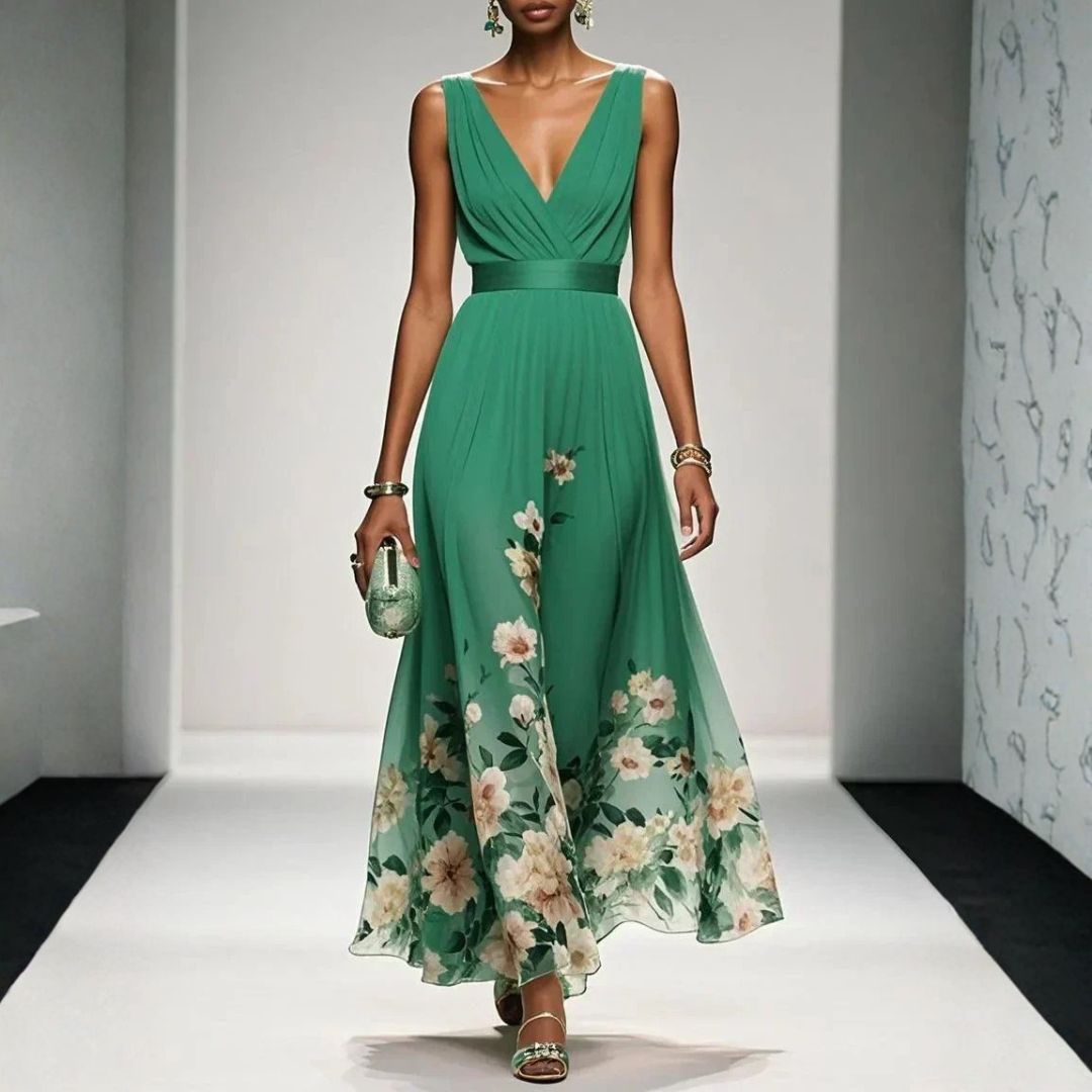 Women's Floral Maxi Dress - Wedding Guest | Spring - Green