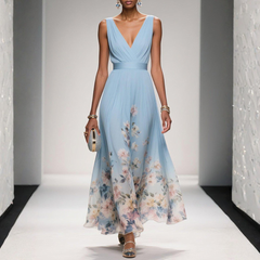Women's Floral Maxi Dress - Wedding Guest | Spring - Light Blue