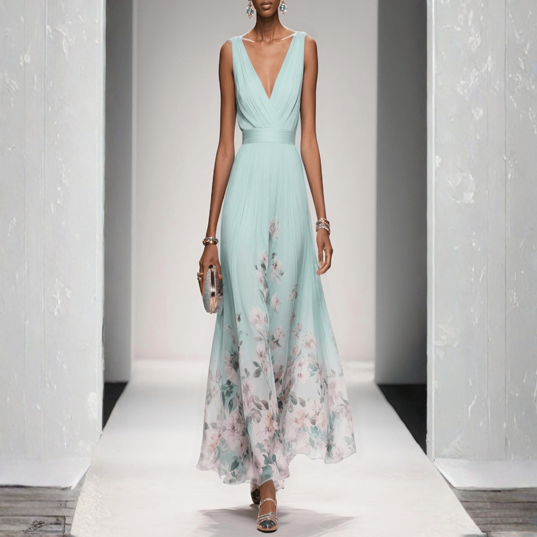 Women's Floral Maxi Dress - Wedding Guest | Spring - Light Green