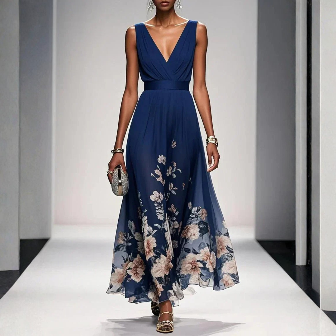 Women's Floral Maxi Dress - Wedding Guest | Spring - Navy