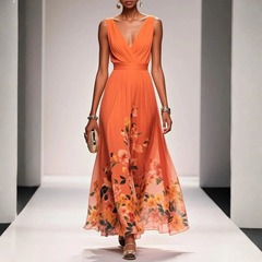 Women's Floral Maxi Dress - Wedding Guest | Spring - Orange