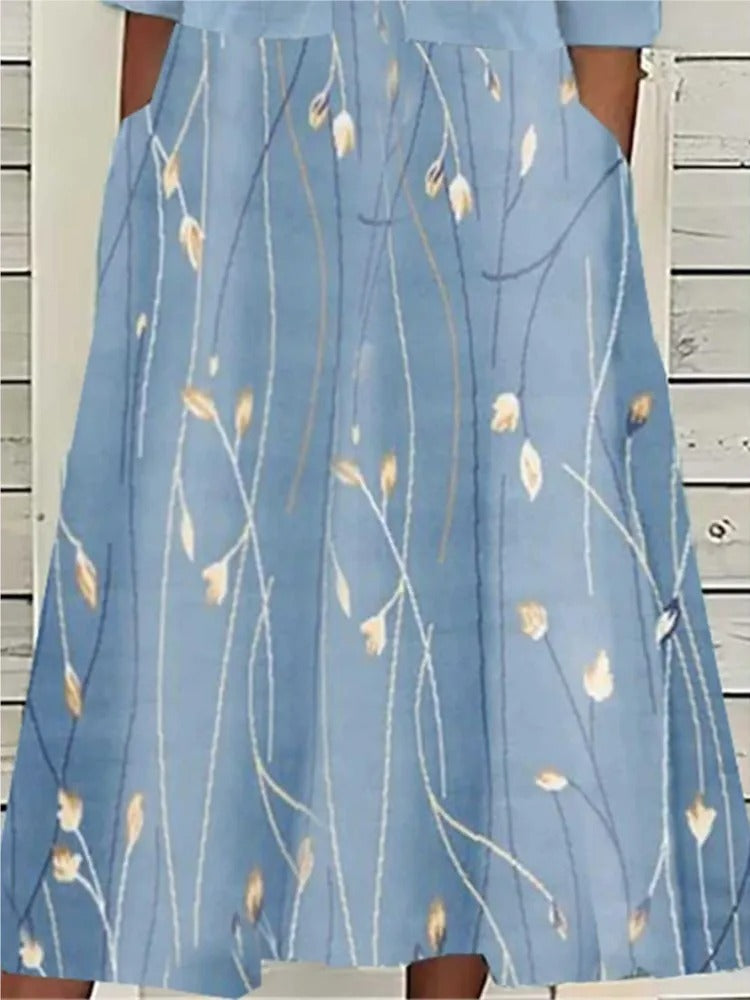 Women's Floral Midi Dress 3/4 Sleeve Cotton Blend - Casual | Spring