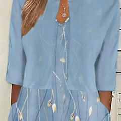 Women's Floral Midi Dress 3/4 Sleeve Cotton Blend - Casual | Spring