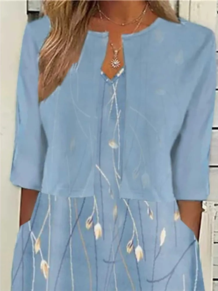 Women's Floral Midi Dress 3/4 Sleeve Cotton Blend - Casual | Spring