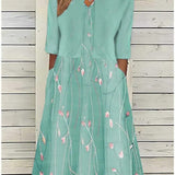 Women's Floral Midi Dress 3/4 Sleeve Cotton Blend - Casual | Spring - Green