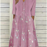 Women's Floral Midi Dress 3/4 Sleeve Cotton Blend - Casual | Spring - Pink