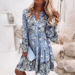 Women's Floral Midi Dress | Comfortable Fit | Summer - Blue