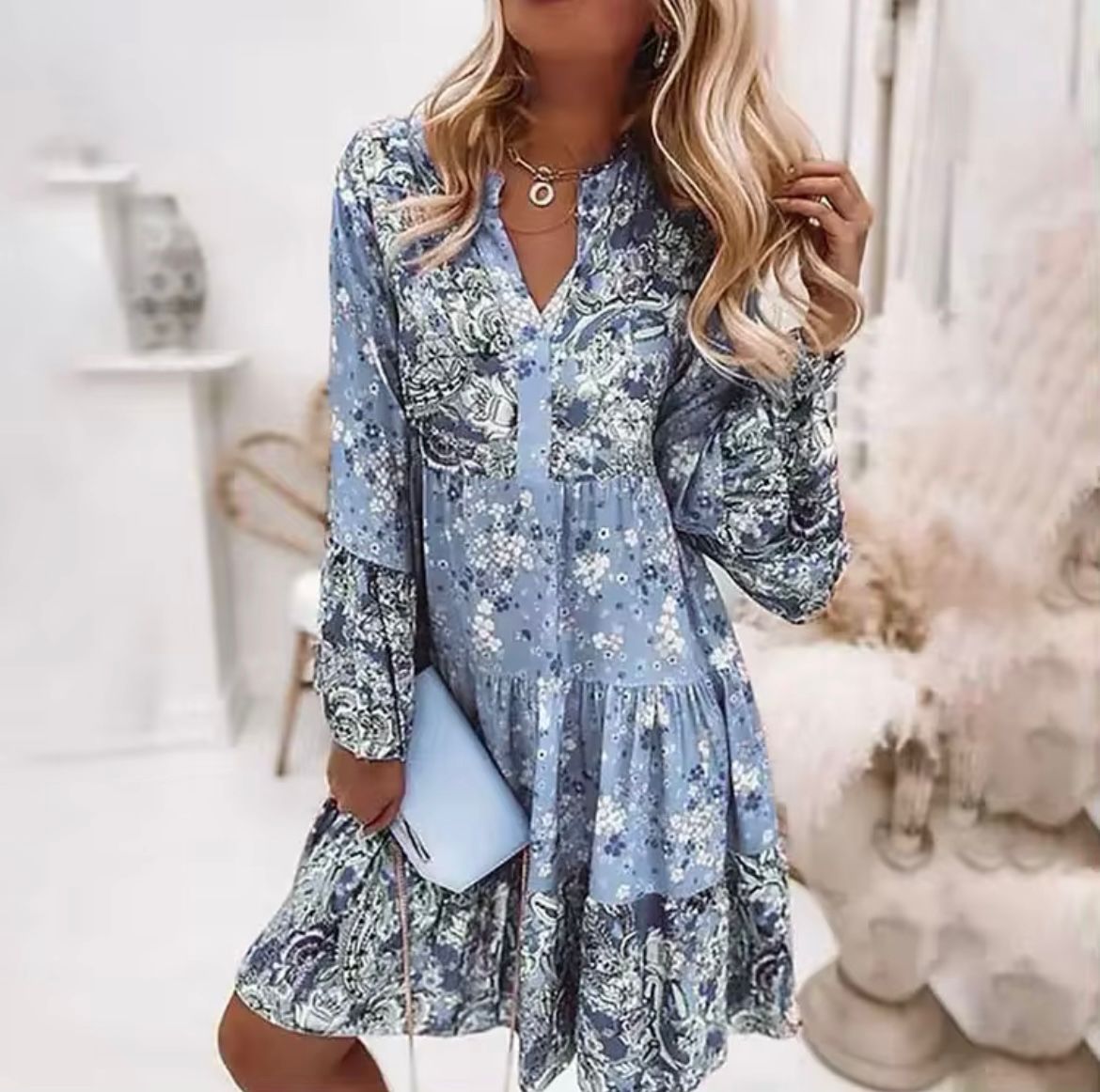 Women's Floral Midi Dress | Comfortable Fit | Summer - Blue