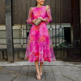 Women's Floral Midi Dress - Elegant Wedding Guest Formal | Spring - Pink