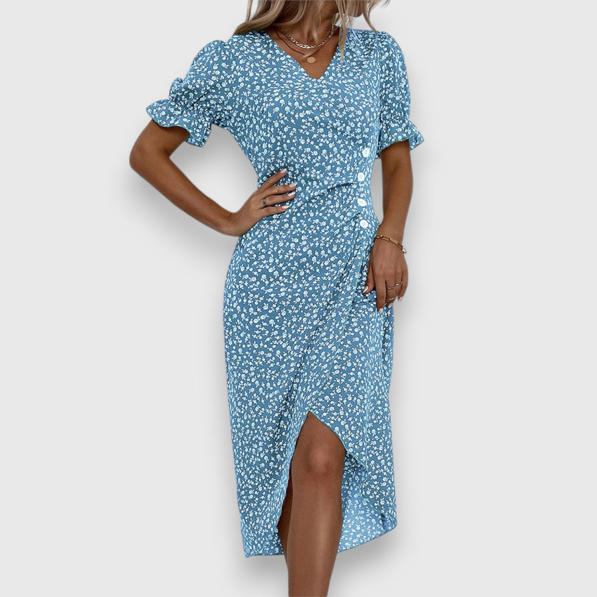 Women's Floral Midi Dress - Puff Sleeve | Summer
