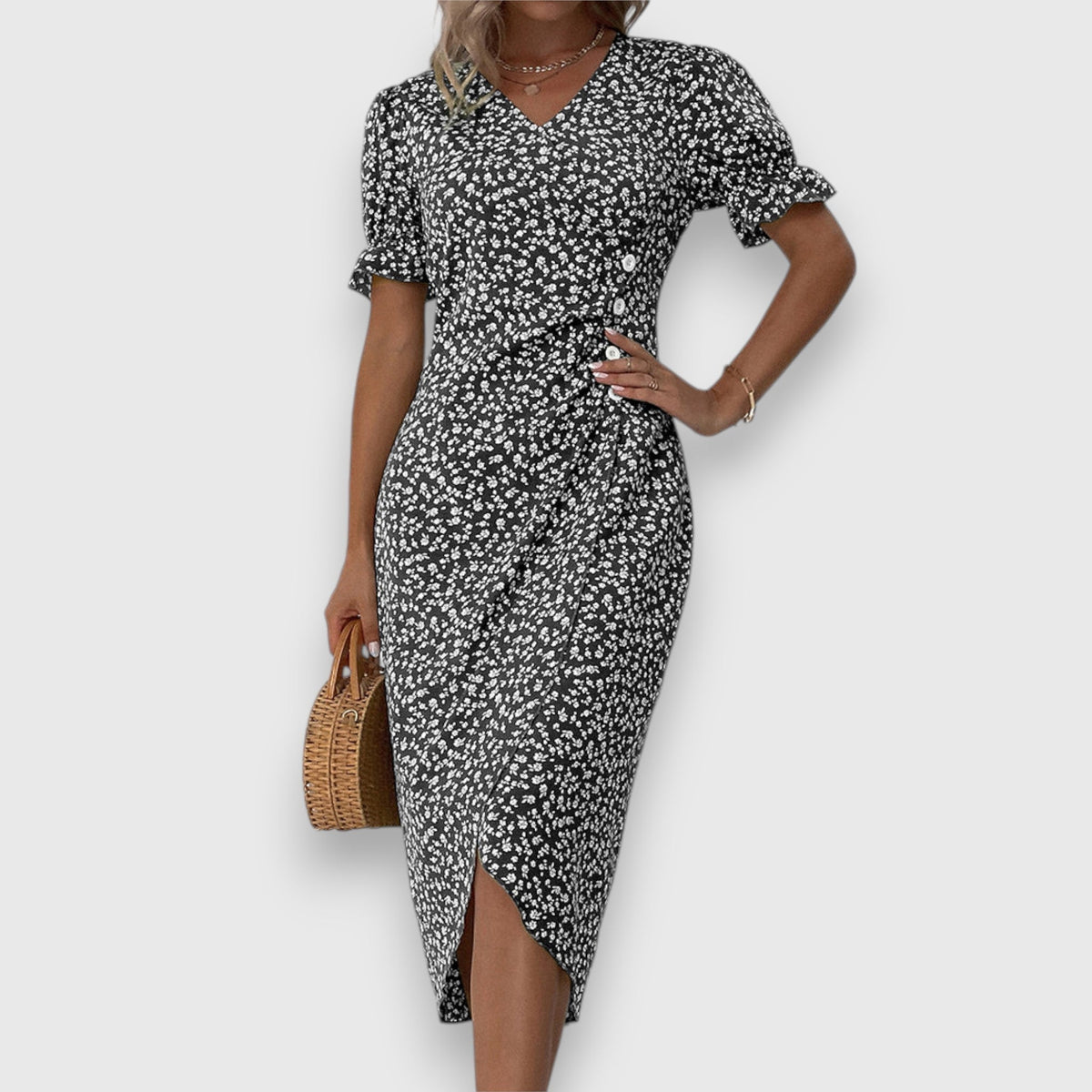 Women's Floral Midi Dress - Puff Sleeve | Summer