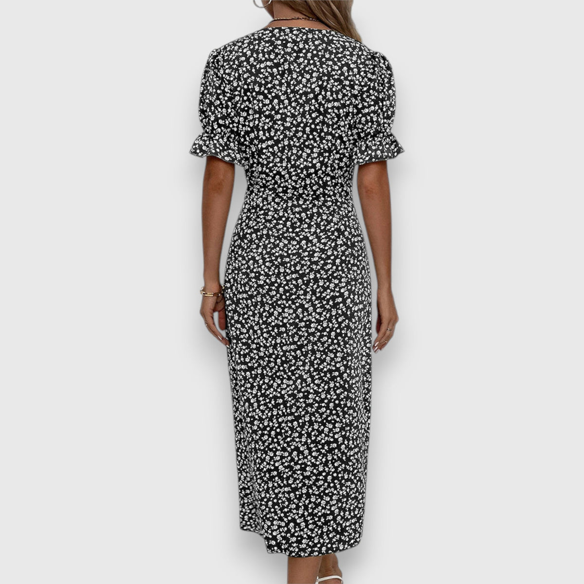 Women's Floral Midi Dress - Puff Sleeve | Summer