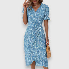 Women's Floral Midi Dress - Puff Sleeve | Summer