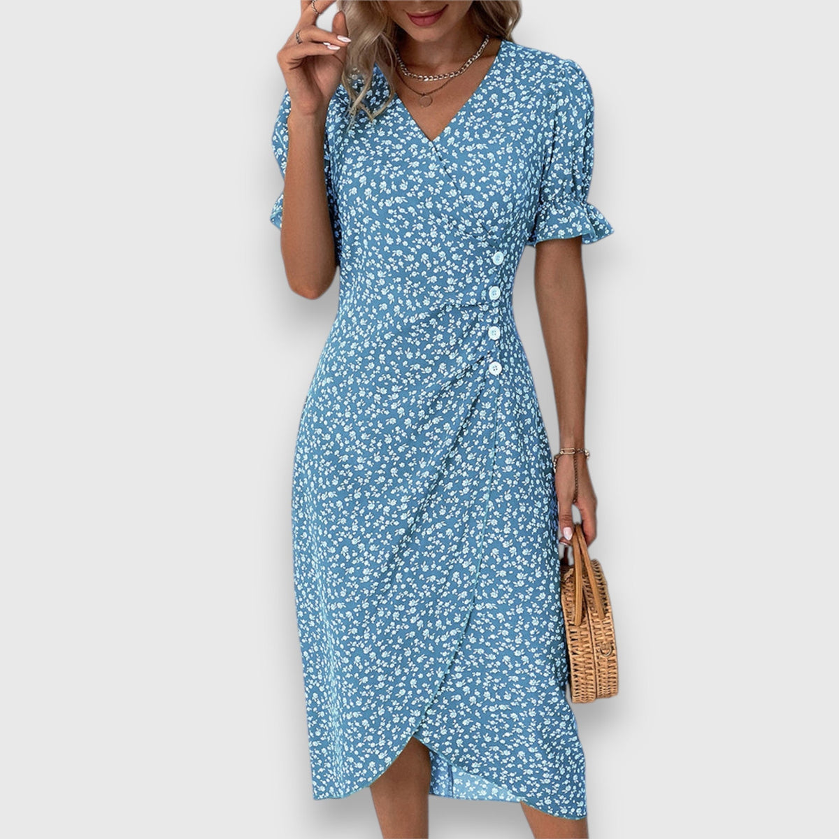 Women's Floral Midi Dress - Puff Sleeve | Summer