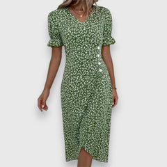 Women's Floral Midi Dress - Puff Sleeve | Summer