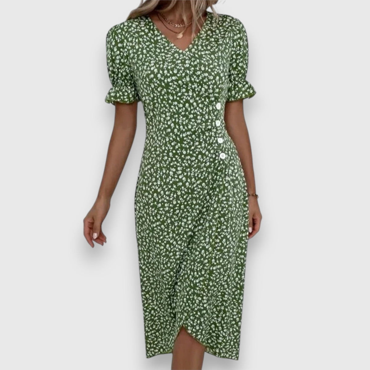 Women's Floral Midi Dress - Puff Sleeve | Summer