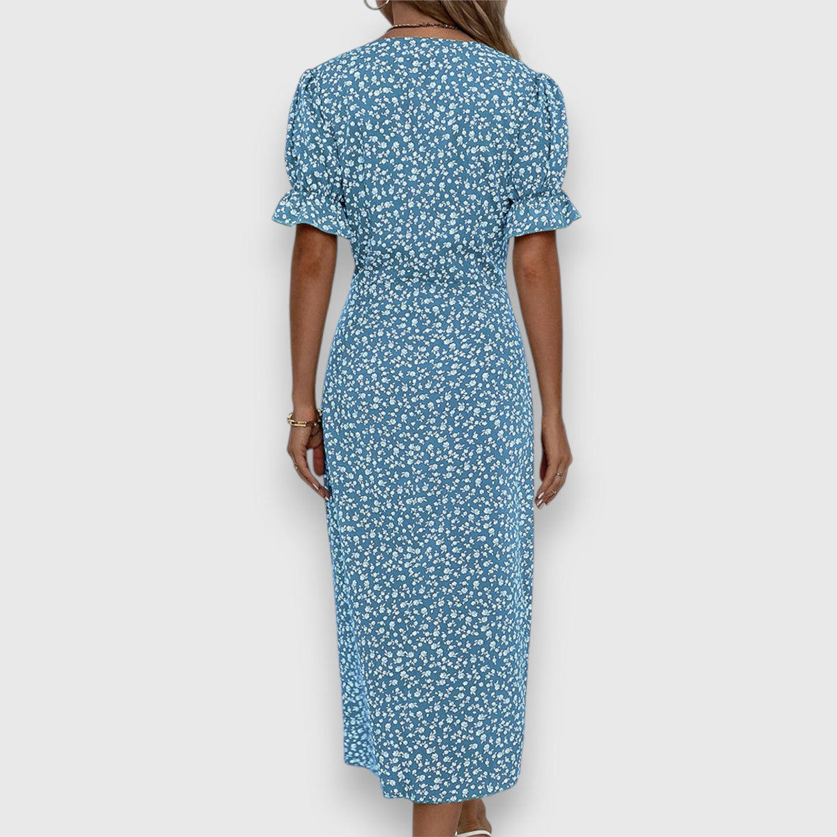 Women's Floral Midi Dress - Puff Sleeve | Summer