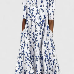 Women's Floral Midi Dress - Summery Coastal Print | Spring - Blue