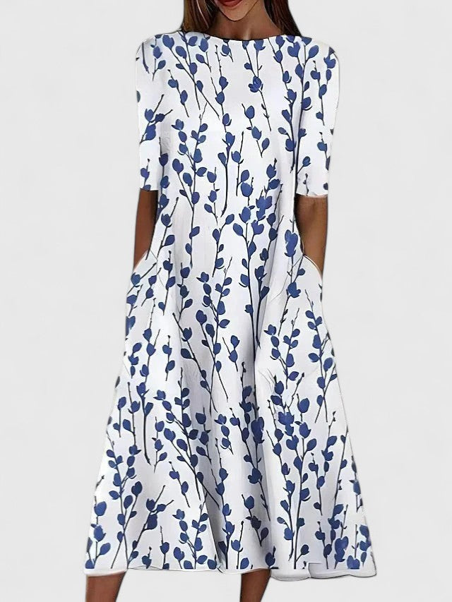 Women's Floral Midi Dress - Summery Coastal Print | Spring - Blue