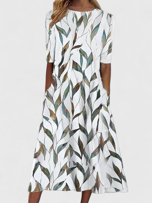 Women's Floral Midi Dress - Summery Coastal Print | Spring - Green
