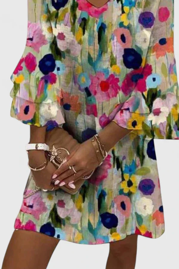 Women's Floral Mini Dress with V-Neckline | Spring